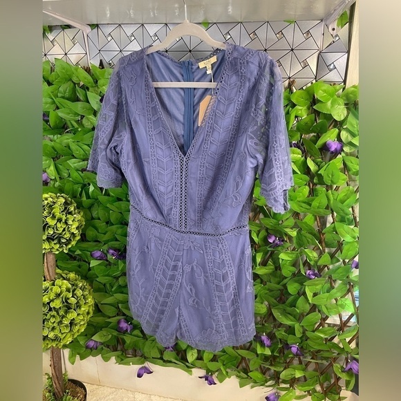 NWT Kori America Lavender Women’s Large Lace Shorts short sleeve Romper - Picture 3 of 13